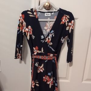 Leota Long Sleeve Floral Dress - Black and Red